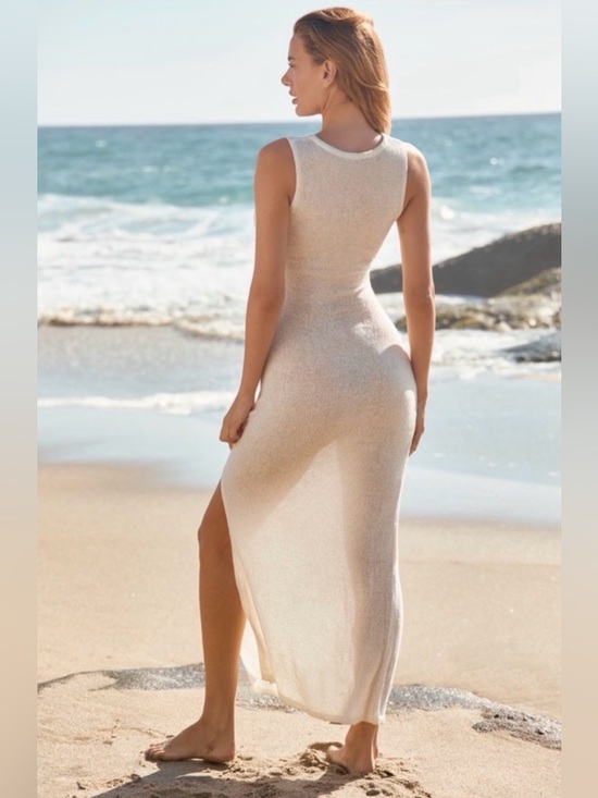 ANTHROPOLOGIE Ivory Twist Front Knit Maxi Dress Medium NWT - Picture 3 of 5